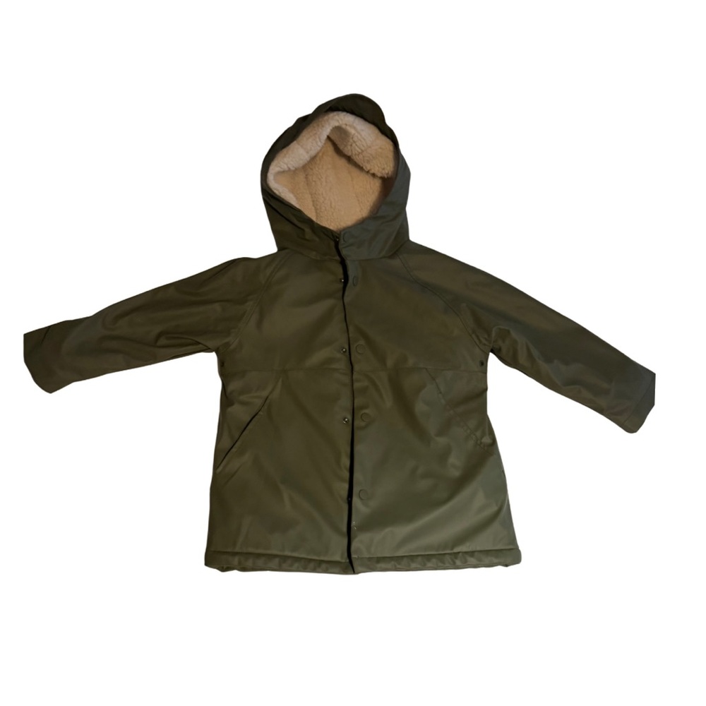 Zara kids Khaki Green Faux sterling rain coat in excellent condition size 3-4